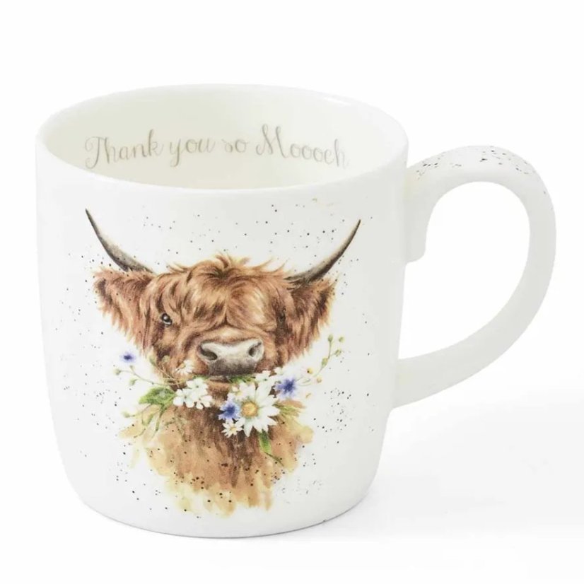 Large porcelain mug Scottish cow - Thank you 400 ml