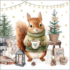 Christmas paper napkins Squirrel in sweater 20 pcs