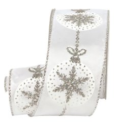 Wide Christmas fabric ribbon Silver ball 6,3 cm x 10 metres