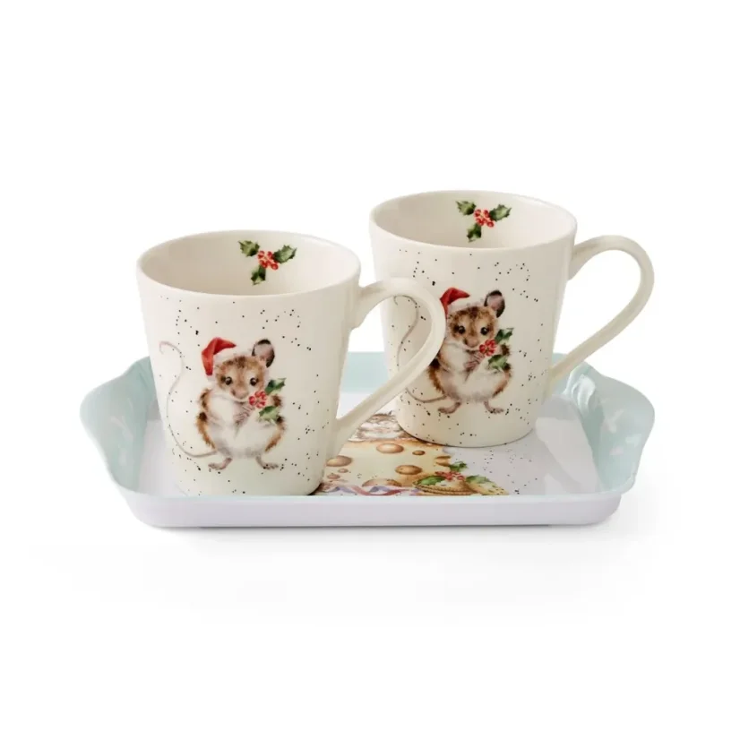 Sada porcelánových hrnků s podtáckem Vánoční myšky 180 ml