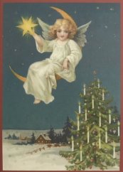 Christmas card Angel on the moon