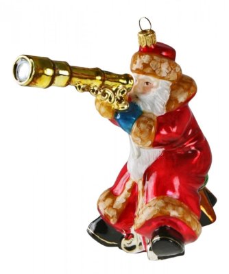 Collectible glass tree ornament Santa with telescope