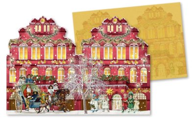 Postkarte Mini-Adventskalender mit Laterne Nostalgisches Weihnachtshaus 16,5 x 11,5 cm