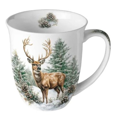 Porcelánový vánoční hrnek Jelen v lese 400 ml