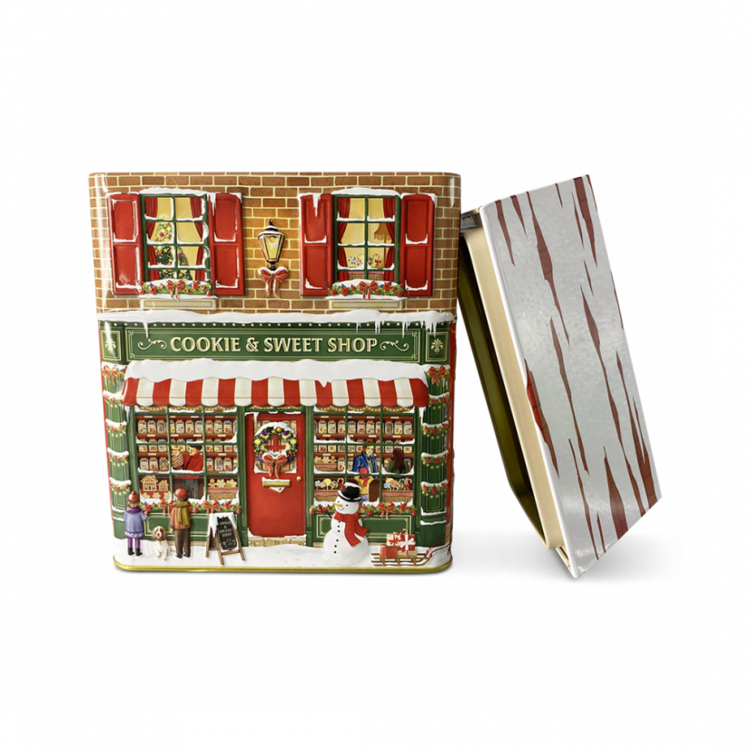 Plechová dóza Dům s cukrárnou "Sušenky a sladkosti"