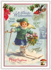 Christmas card Girl on skis 10,5 x 15 cm