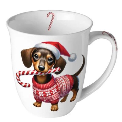 Porcelanowy kubek świąteczny „Świąteczny jamnik” 400 ml