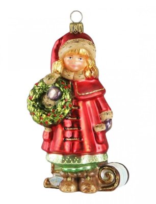 Collectible glass tree ornament Girl with wreath