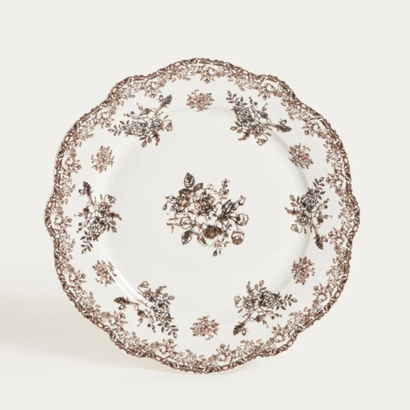 Porcelánová jídelní sada Hnědé květy – 18dílná, pro 6 osob