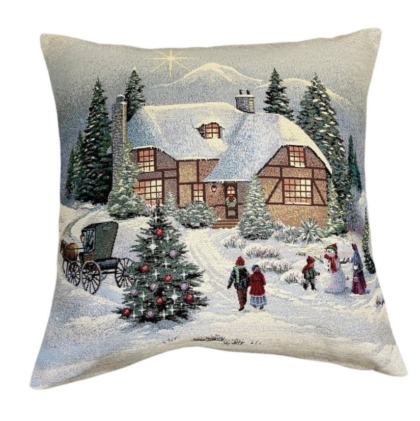 Gobelínový vánoční povlak na polštář s motivem Večer o vánocích 45x45 cm