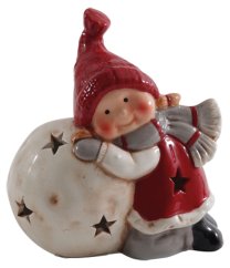 LED svícen Dívka se sněhovou koulí 12 cm