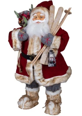 Vánoční dekorace Santa v červeném kabátku s lyžemi 80 cm
