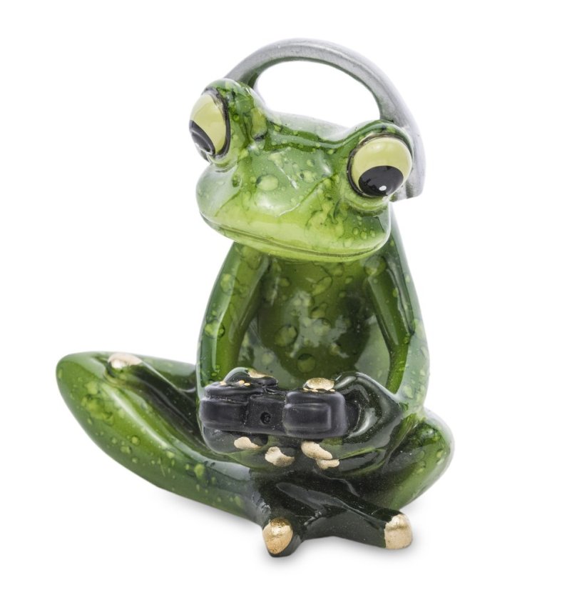 Soška Žaba ve sluchátkách