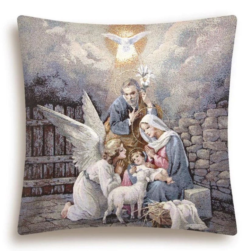 Gobelínový vánoční povlak na polštář s motivem Svatá rodina 45x45 cm