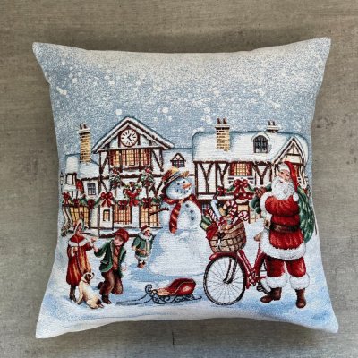 Gobelinowa świąteczna poszewka na poduszkę z motywem Snow City 45x45 cm
