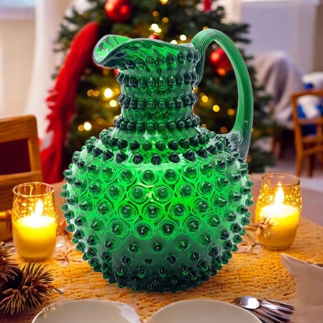 Ručně foukaný skleněný džbán Tmavě zelený 2 litry