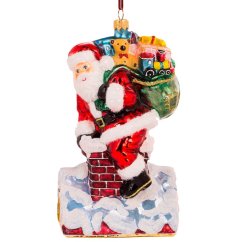 Sběratelská skleněná ozdoba na stromeček Santa na komíně