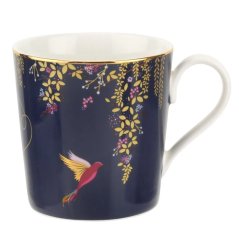 Porcelain mug with 22k gold Birds - dark blue 340 ml