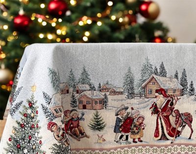 Vánoční ubrus s motivem Santa a dětí