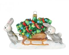 Collectible glass tree ornament Bunnies carrying the tree
