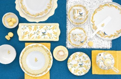 Set of 4 porcelain dessert plates Mimosa 19 cm