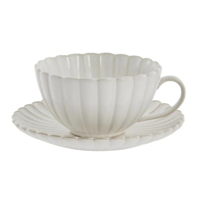 Porcelánová šálka a podšálka Chryzantéma béžová 400 ml