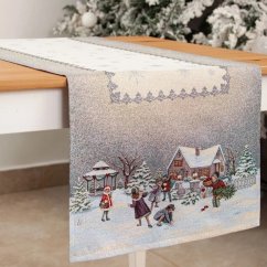 Vánoční běhoun s motivem Zimní radovánky 45x140 cm