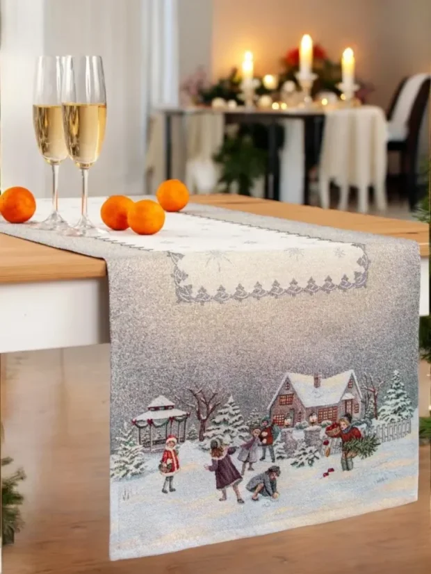 Vianočný behúň s motívom Zimné radovánky 45x140 cm