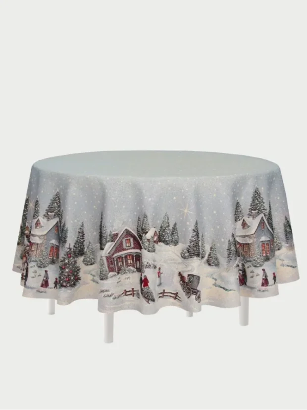 Vánoční ubrus s motivem Večer o vánocích kulatý 180 cm
