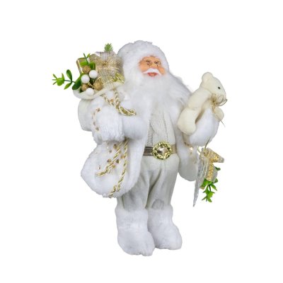 Vánoční dekorace Santa bílo-zlatý s medvídkem 30 cm