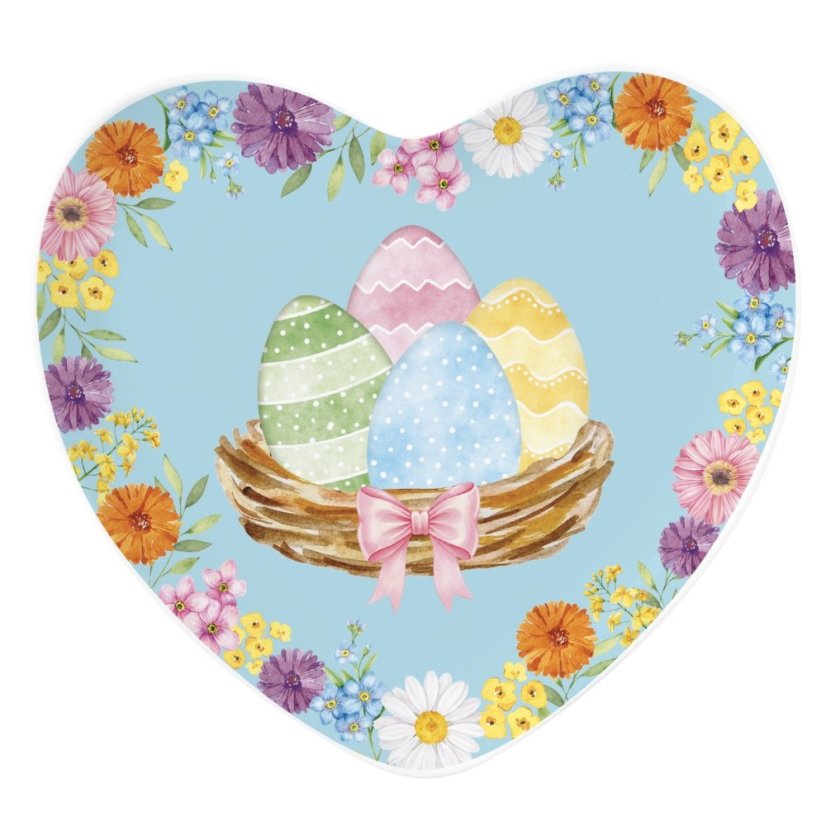 Porcelain serving plate Easter heart blue