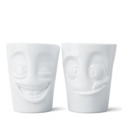 Mug set without ear "Joking & Licking" in white, 350 ml