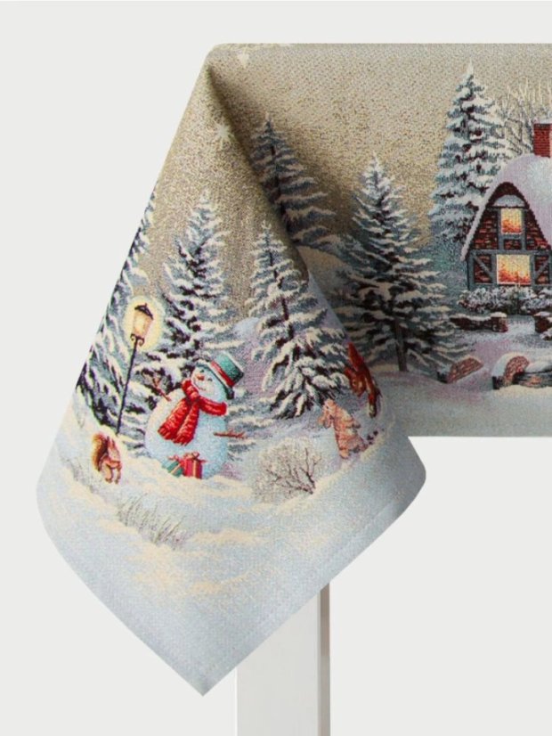 Vánoční ubrus s motivem Zima na venkově