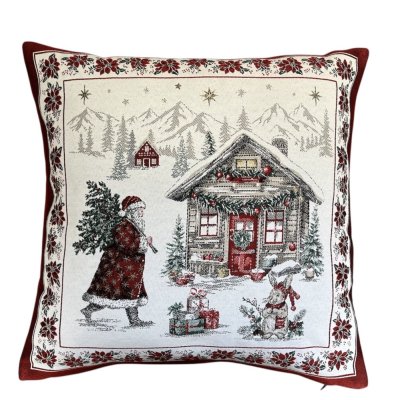 Jacquard-Weihnachts-Kissenbezug mit Weihnachtsmann mit Baum 50x50 cm