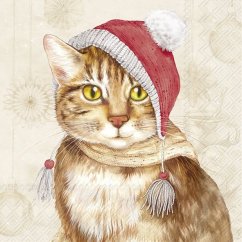 Christmas paper napkins Puss with hat 20 pcs