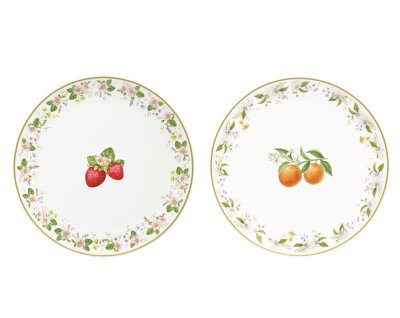 Set of 2 porcelain dessert plates Strawberries and tangerines 16 cm