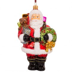 Sběratelská skleněná ozdoba na stromeček Santa s věncem
