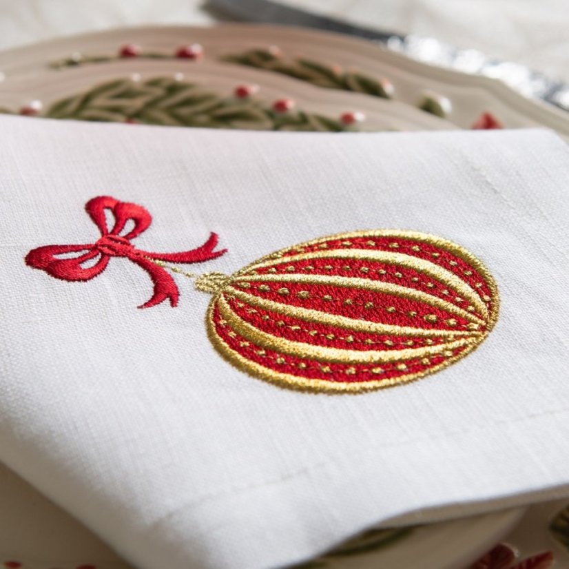 Sada lněných ubrousků Červené ozdoby 6 ks