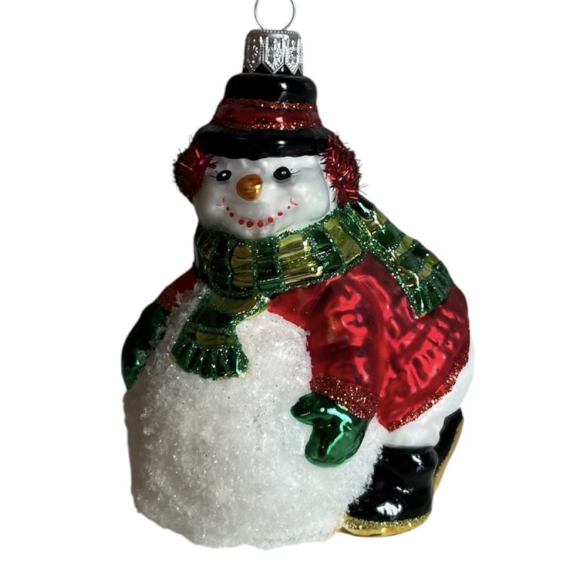 Sběratelská skleněná ozdoba na stromeček Sněhulák s koulí