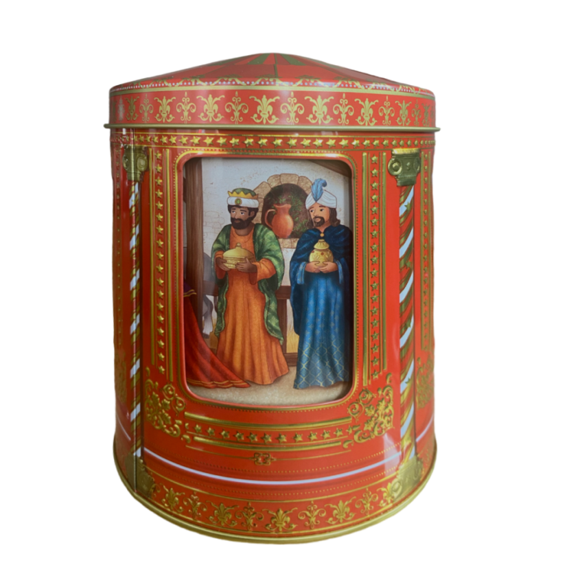 Plechová dóza s hrací skříňkou "V Betlémě"