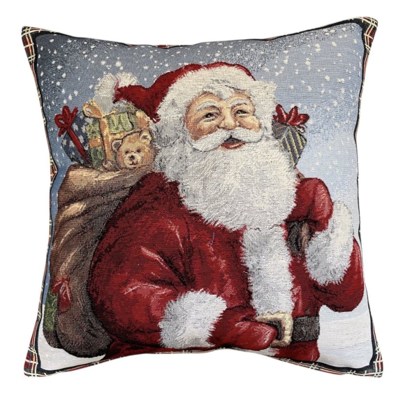 Gobelínový vánoční povlak na polštář s motivem Santa s pytlem dárků 45x45 cm