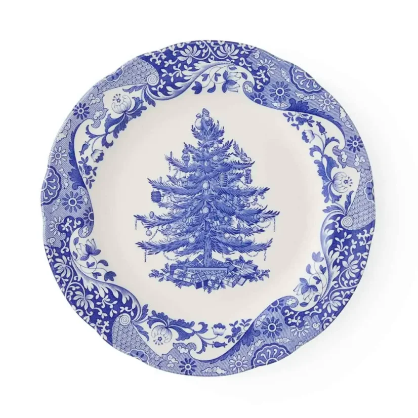 Kameninová jídelní sada Retro vánoční stromek - modrý 2 ks