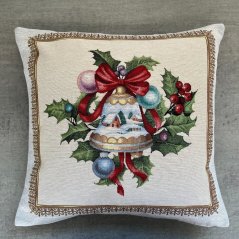 Gobelínová vianočná obliečka na vankúš s motívom vianočného zvončeka 45x45 cm