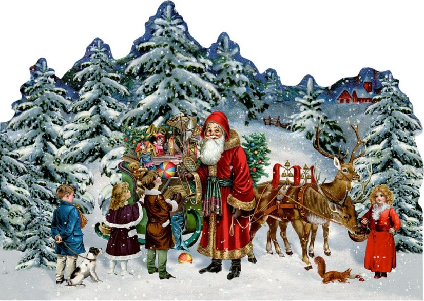 Pohlednicový mini adventní kalendář Santa a dětí 11,5x16,5 cm