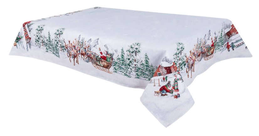Gobelínový vánoční ubrus s motivem Santa na saních