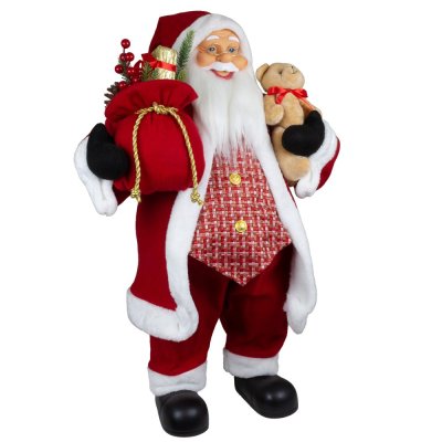 Vánoční dekorace Santa s medvídkem a pytlem 80 cm