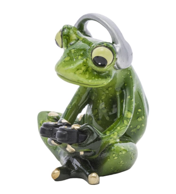 Soška Žaba ve sluchátkách