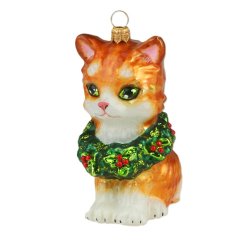 Sběratelská skleněná ozdoba na stromeček Kotě s věncem