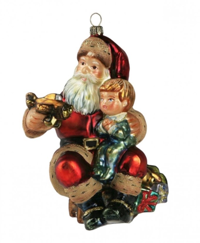 Collectible glass tree ornament Santa with airplane