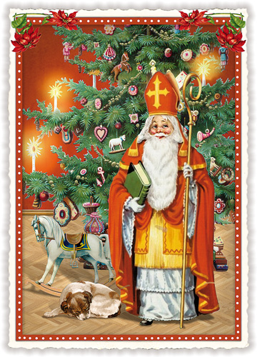 Christmas card Nicholas by the tree 10,5 x 15 cm